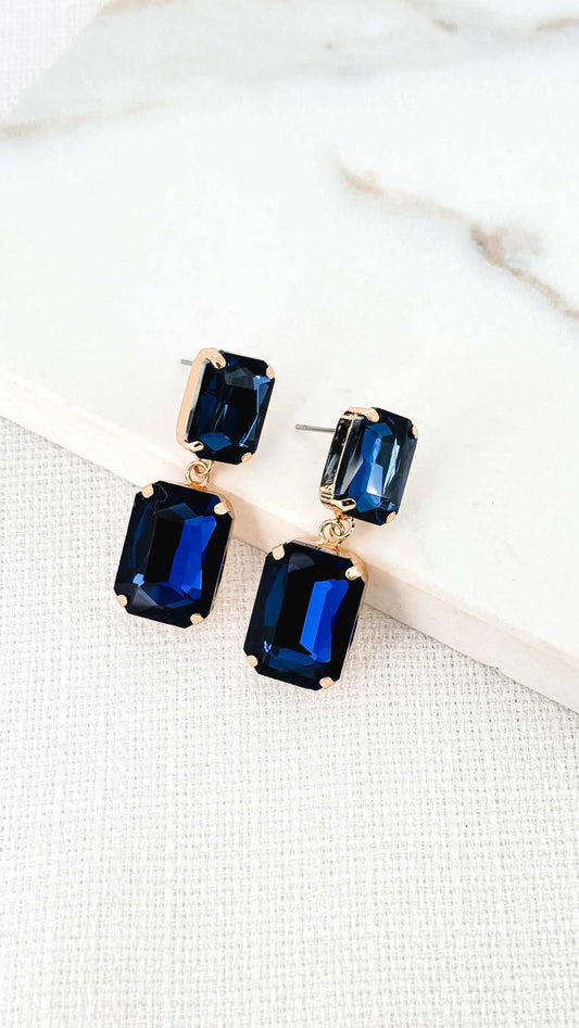 Envy - Gold and blue faceted glass dropper earring