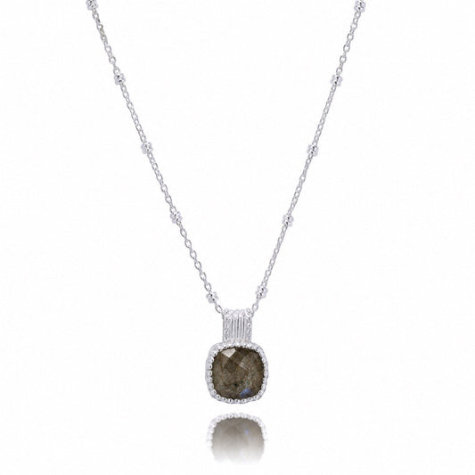 Tetra Square Gemstone Pendant: Silver Labradorite