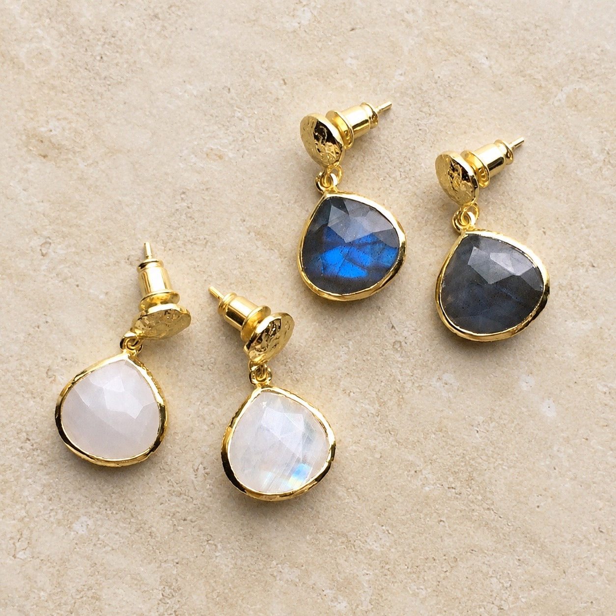 Eos Drop Gemstone Earrings: Labradorite
