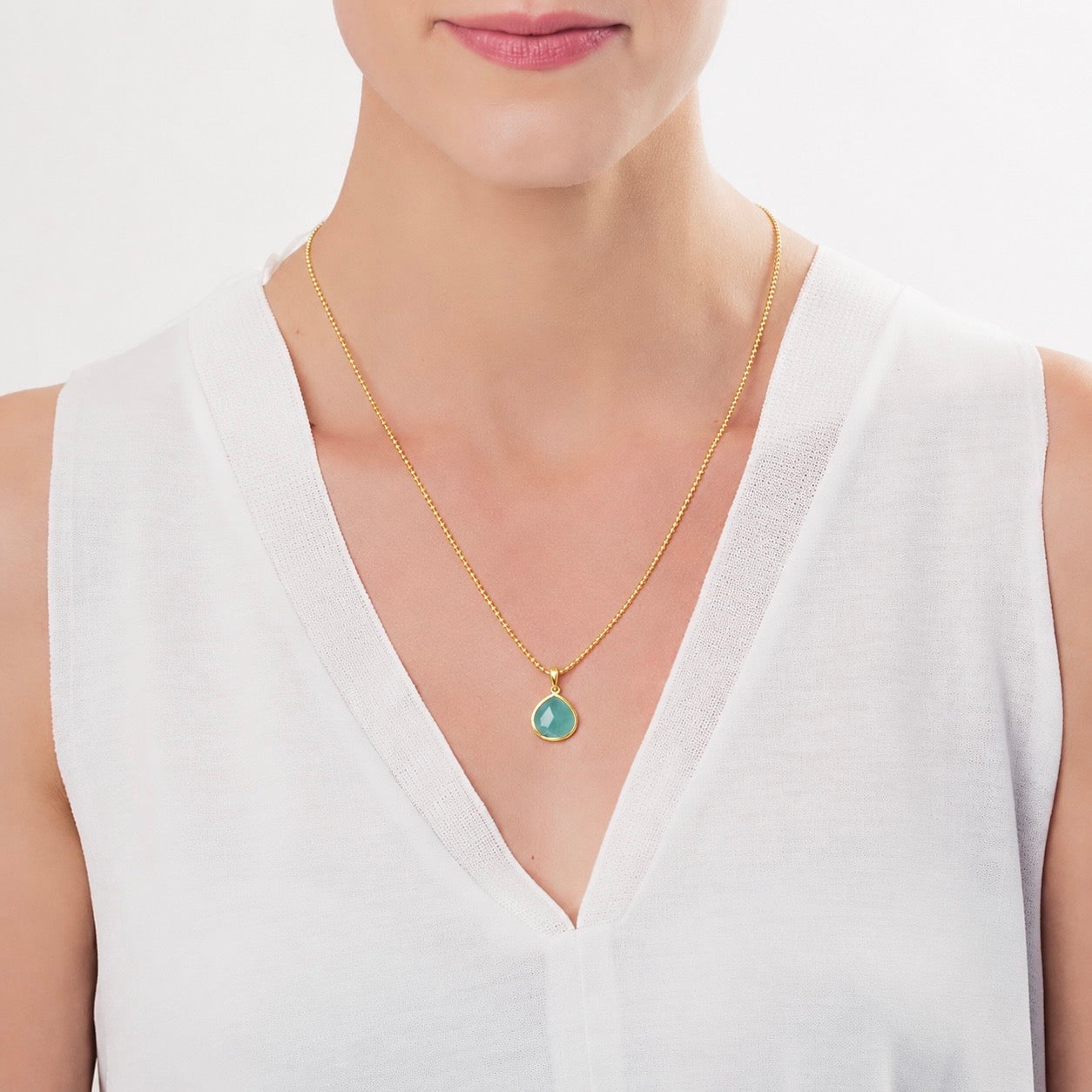 Eos Drop Gemstone Necklace: Aqua Chalcedony