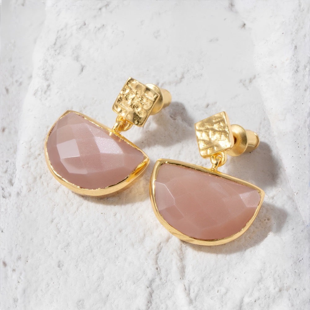 Athena Halfmoon Gemstone Earrings: Peach Moonstone