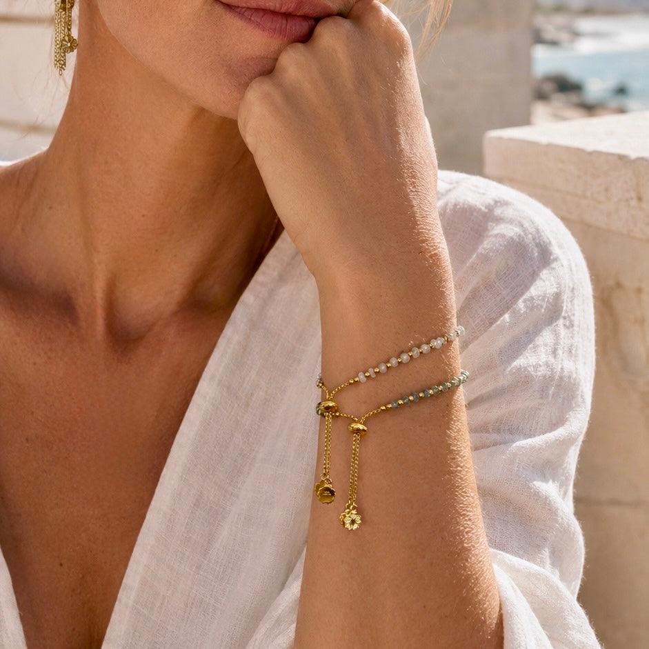 Athena Gem Beaded Adjustable Slider Bracelet Moonstone