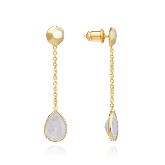 Gold Nugget Studs with Gemstone Drops Moonstone