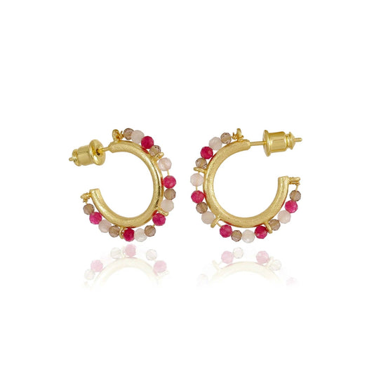 Ophelia Small Gemstone Hoops Smoky Quartz, Rose Quartz & Ruby