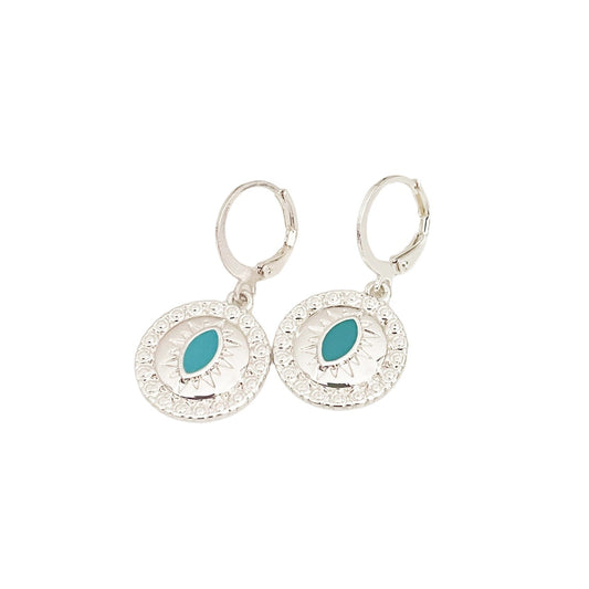 Yasmin Silver Lucky Evil Eye Charm Huggies