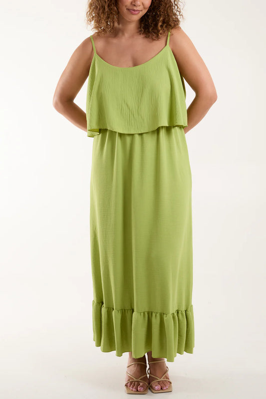 Double Layer Cami Maxi Dress Lime (one size fits 8-16uk)