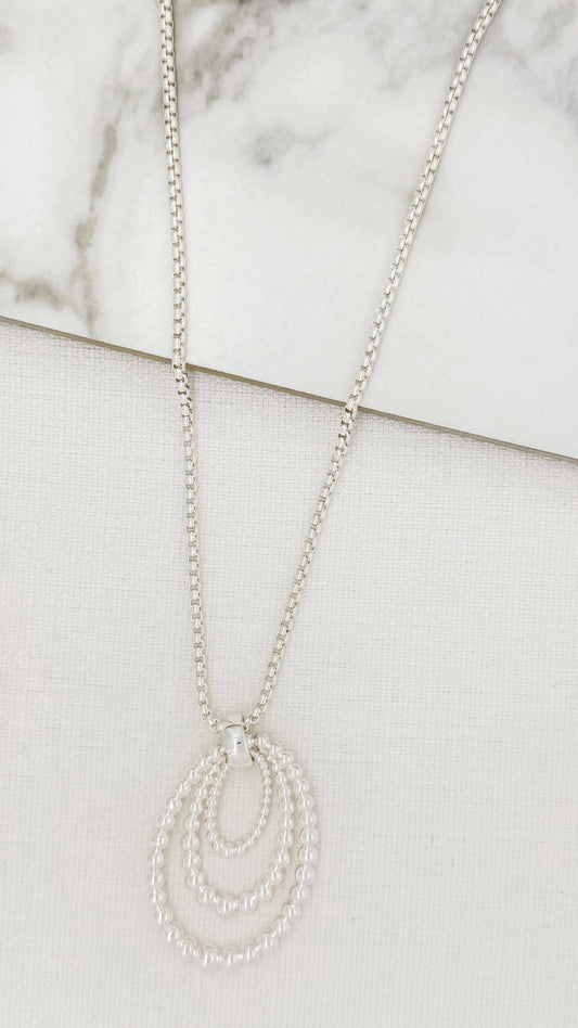 Envy - Long silver chain necklace with oval bobbles pendant