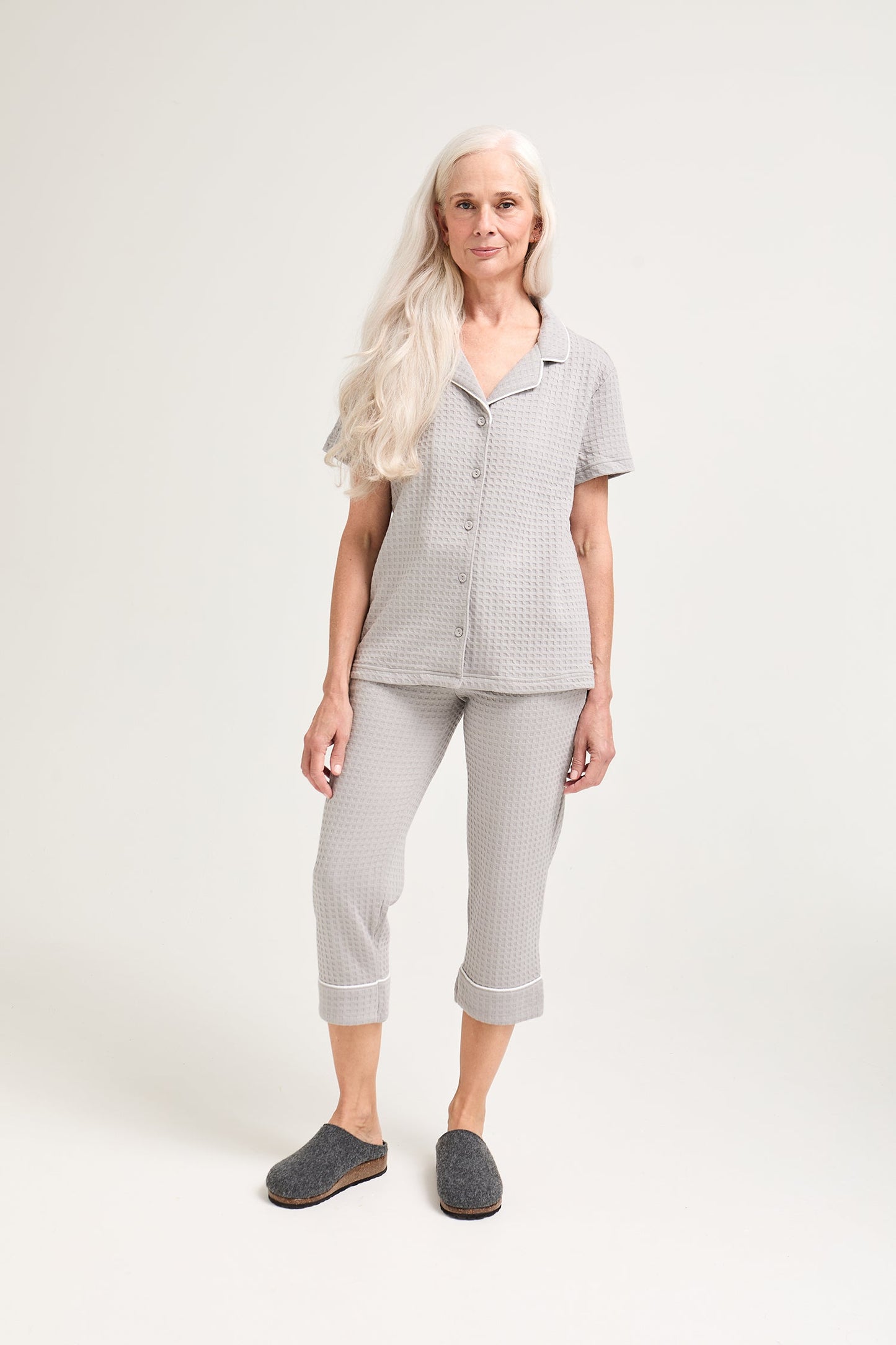 Luxury Suite Waffle Short Shirt Trouser Set in Grey
