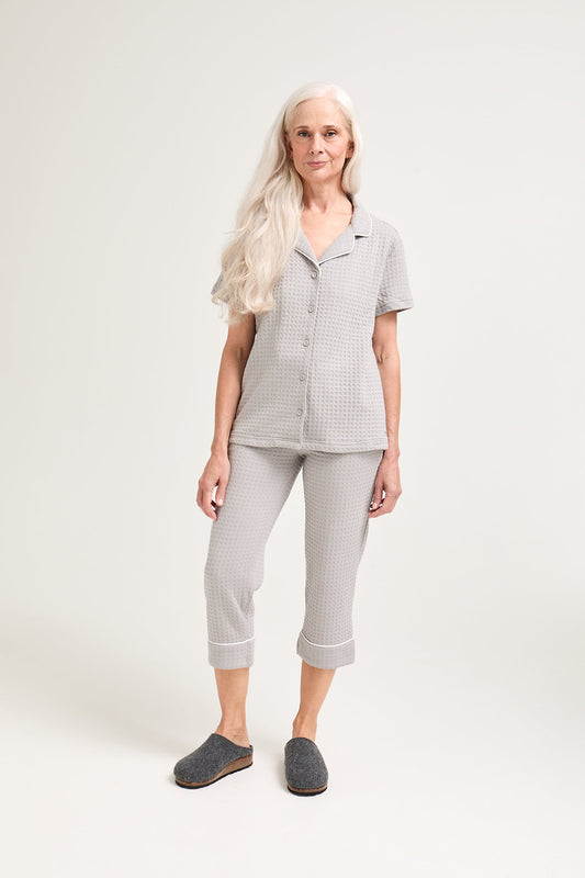Luxury Suite Waffle Short Shirt Trouser Set in Grey