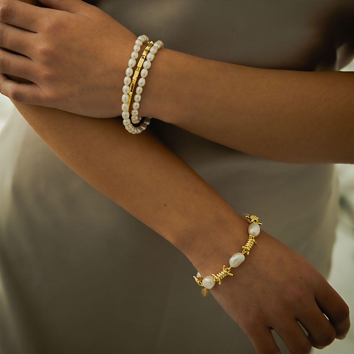 Tatiana Chunky Pearl And Barbed Wire Bracelet