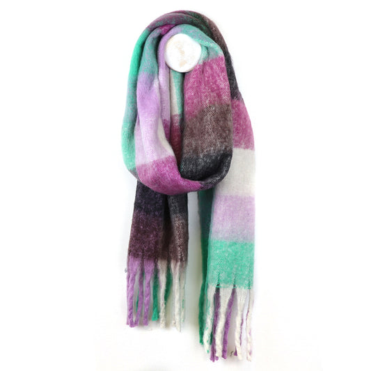 Purple Mix Fluffy Check Scarf