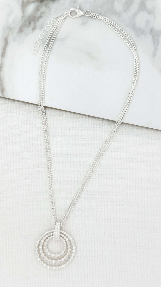 Envy - Short silver double chain necklace with circular bauble pendants