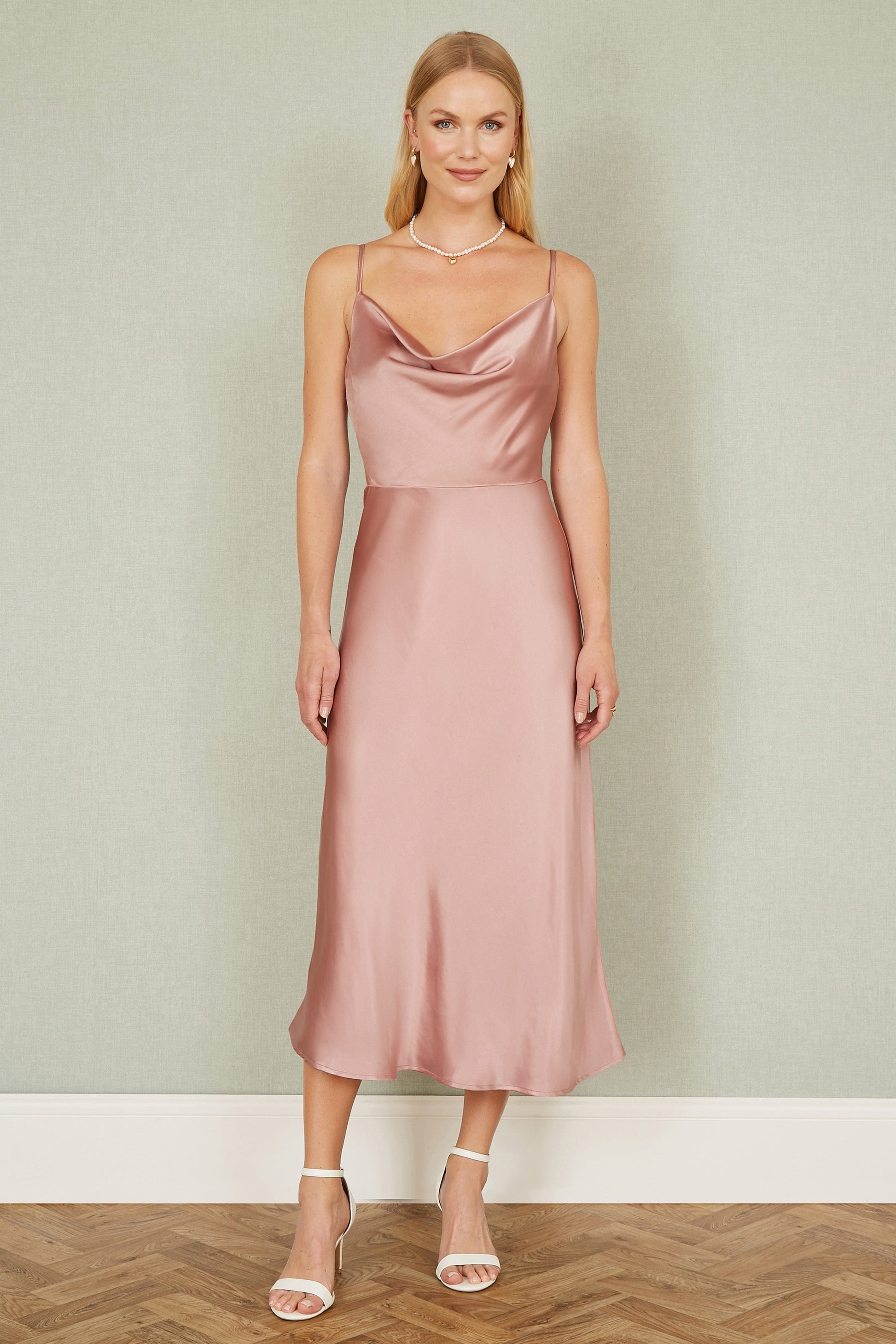 knee length dresses for ladies Kintsugi Pink – 100% Silk Charmeuse Midi Slip Dress main image 1
