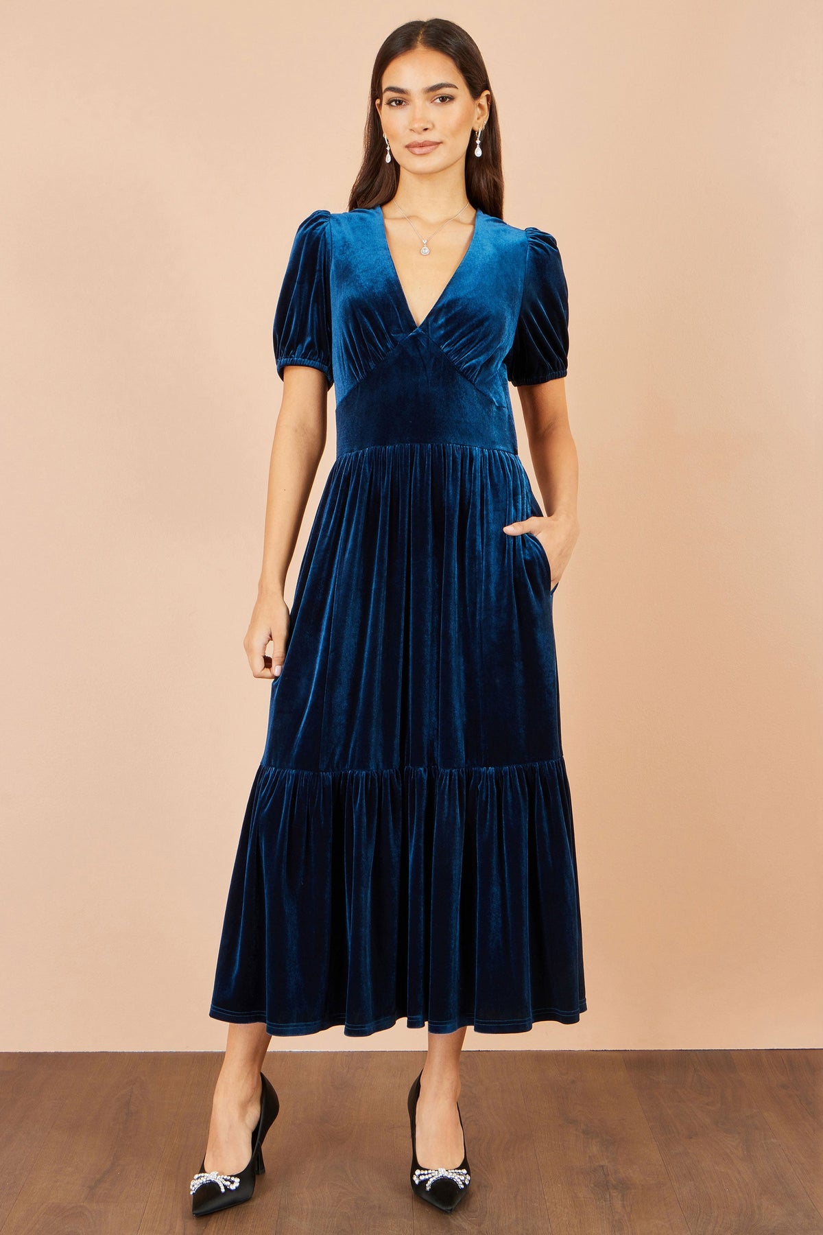 Yumi Teal Velvet Midi Dress