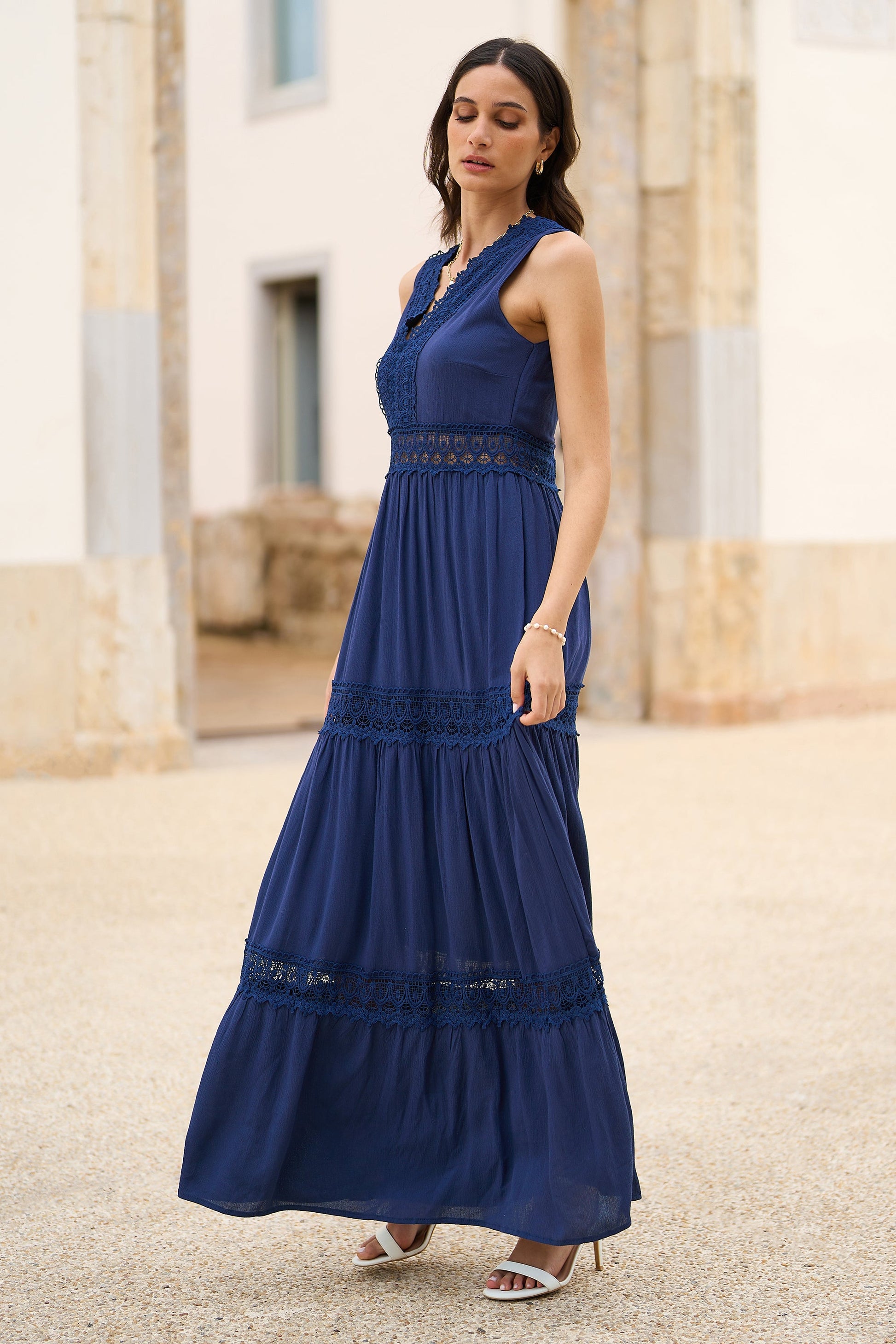 blue midi sun dress Arctic Blue One Shoulder Ruffle Maxi Dress main image 0