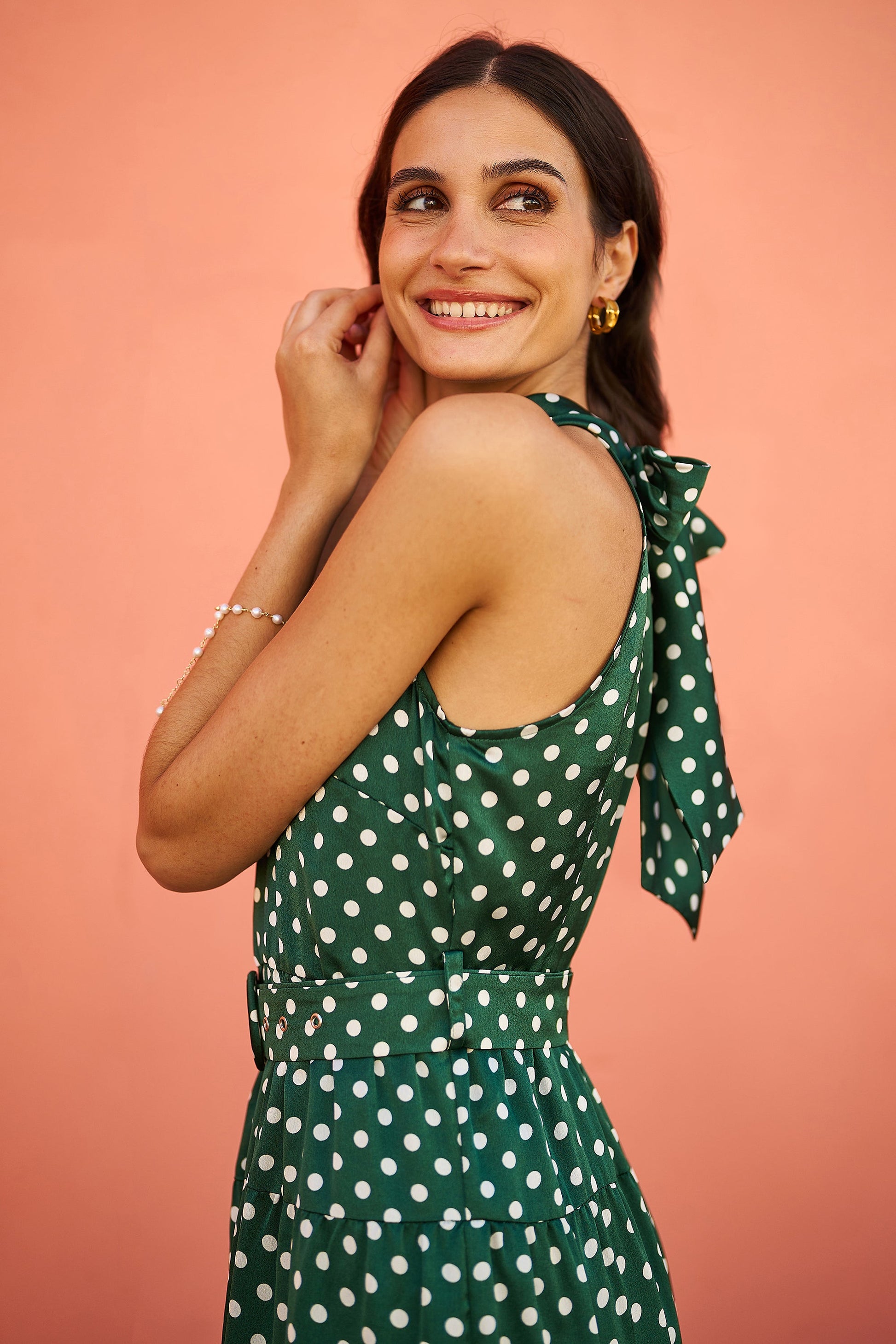 Yumi Green Spot Print Halter Midi Dress With Matching Belt Envy Boutique Yumi Green Spot Print Halter Midi Dress With Matching Belt Envy Boutique