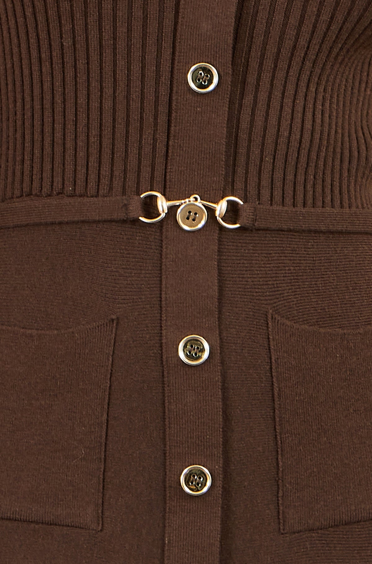 Yumi Brown Rib Knit Midi Shirt Dress With Snaffle Belt