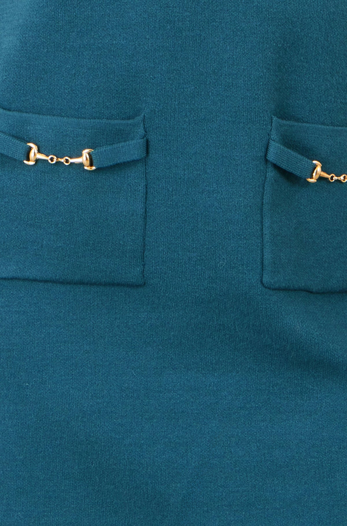 Yumi Teal Knitted Tunic Dress With Gold Hardware Details