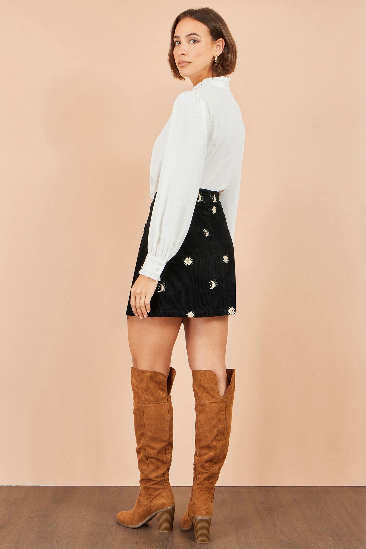Yumi Black Cosmic Embroidered Mini Skirt