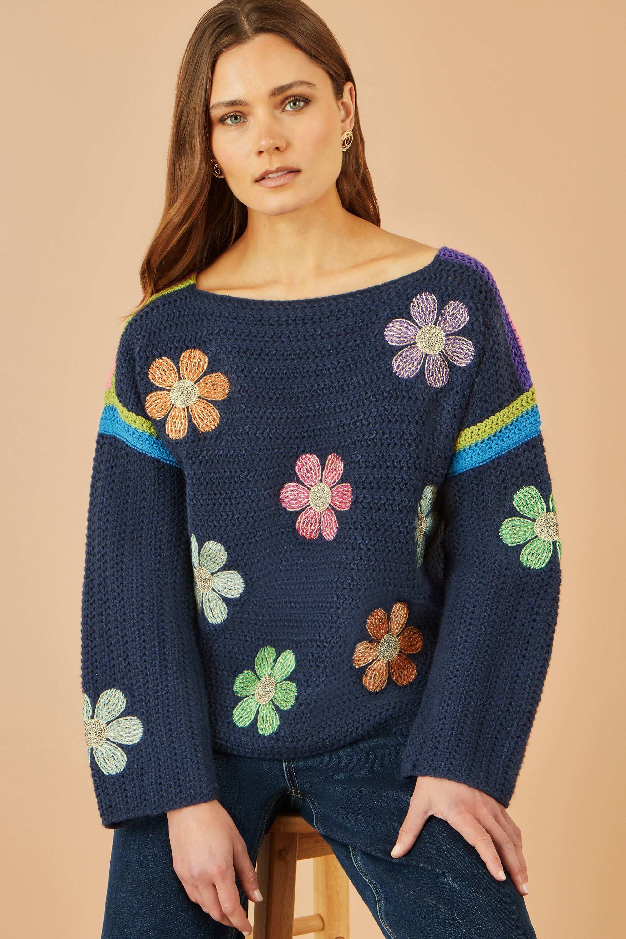 トップス Flower knit setup SWEATER FREE FLOWERS BLUE – Rose Carmine