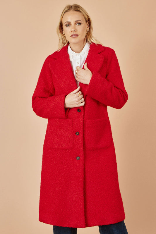 Yumi Red Boucle Long Line Coat