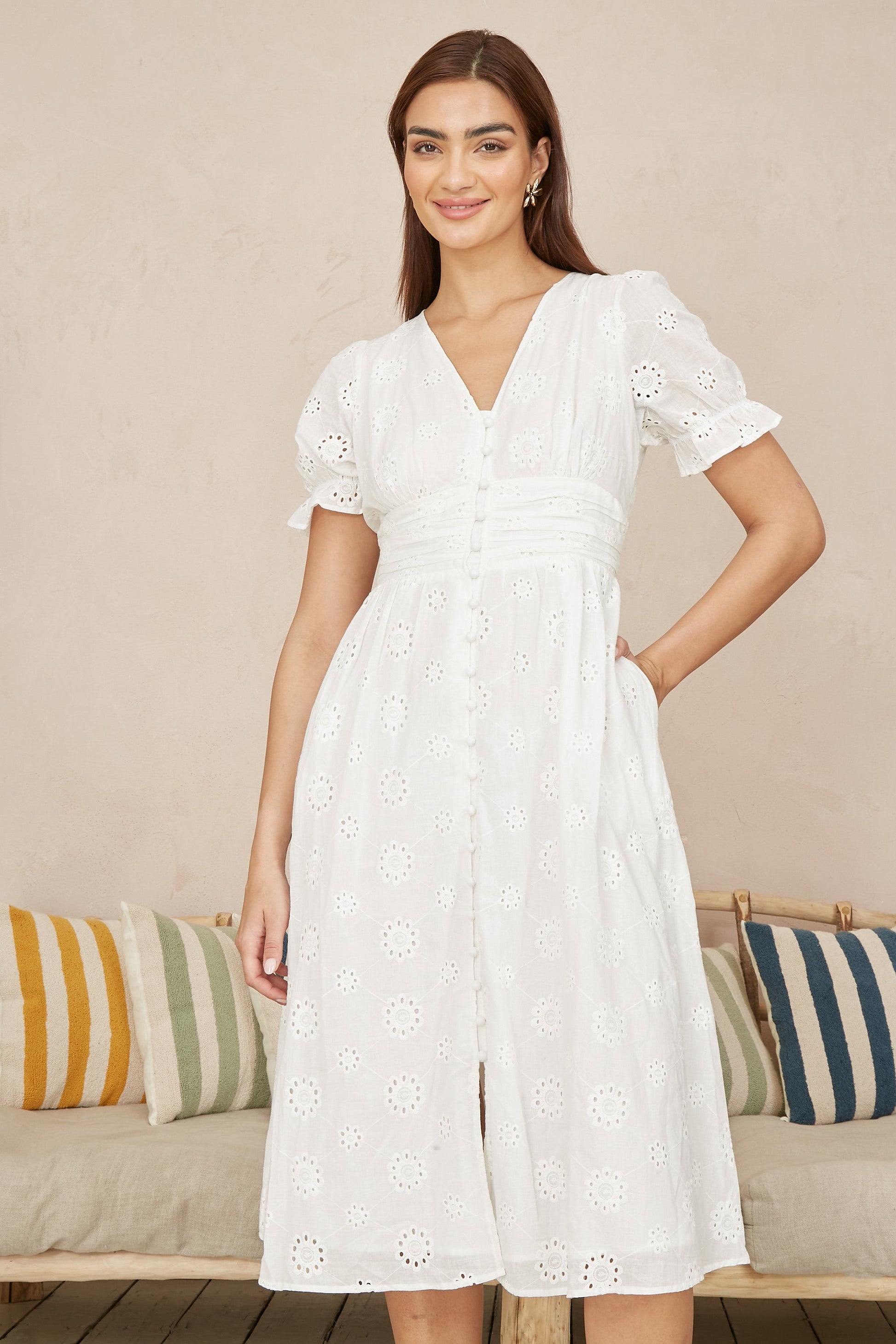 cotton broderie anglaise dress Pink Cotton Embroidered Dress | Women's Dresses
