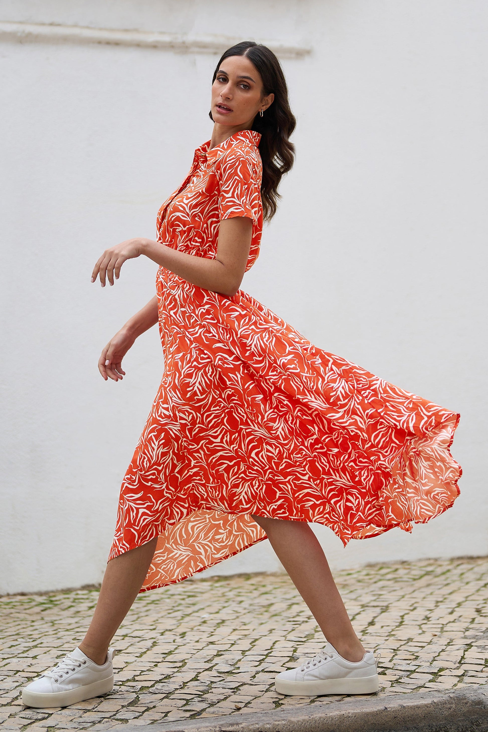 ruched shirt dress midi Red Ruched Shirt Dress by Saunders x RTR