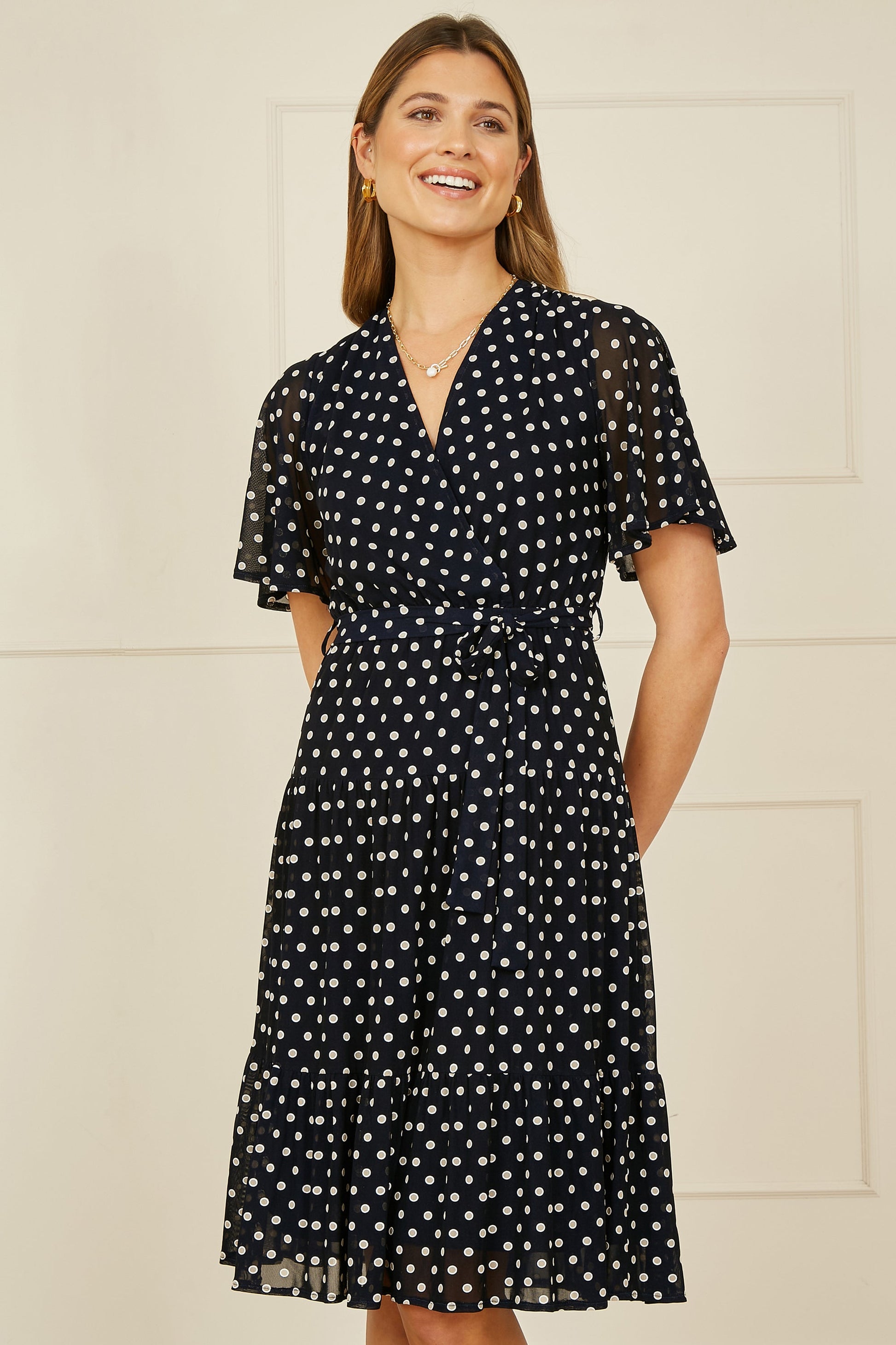 navy midi skater dress Yumi Navy Dot Print Mesh Stretch Midi Skater Dress Yumi Multicolour : Day Dresses : VogaCloset Oman