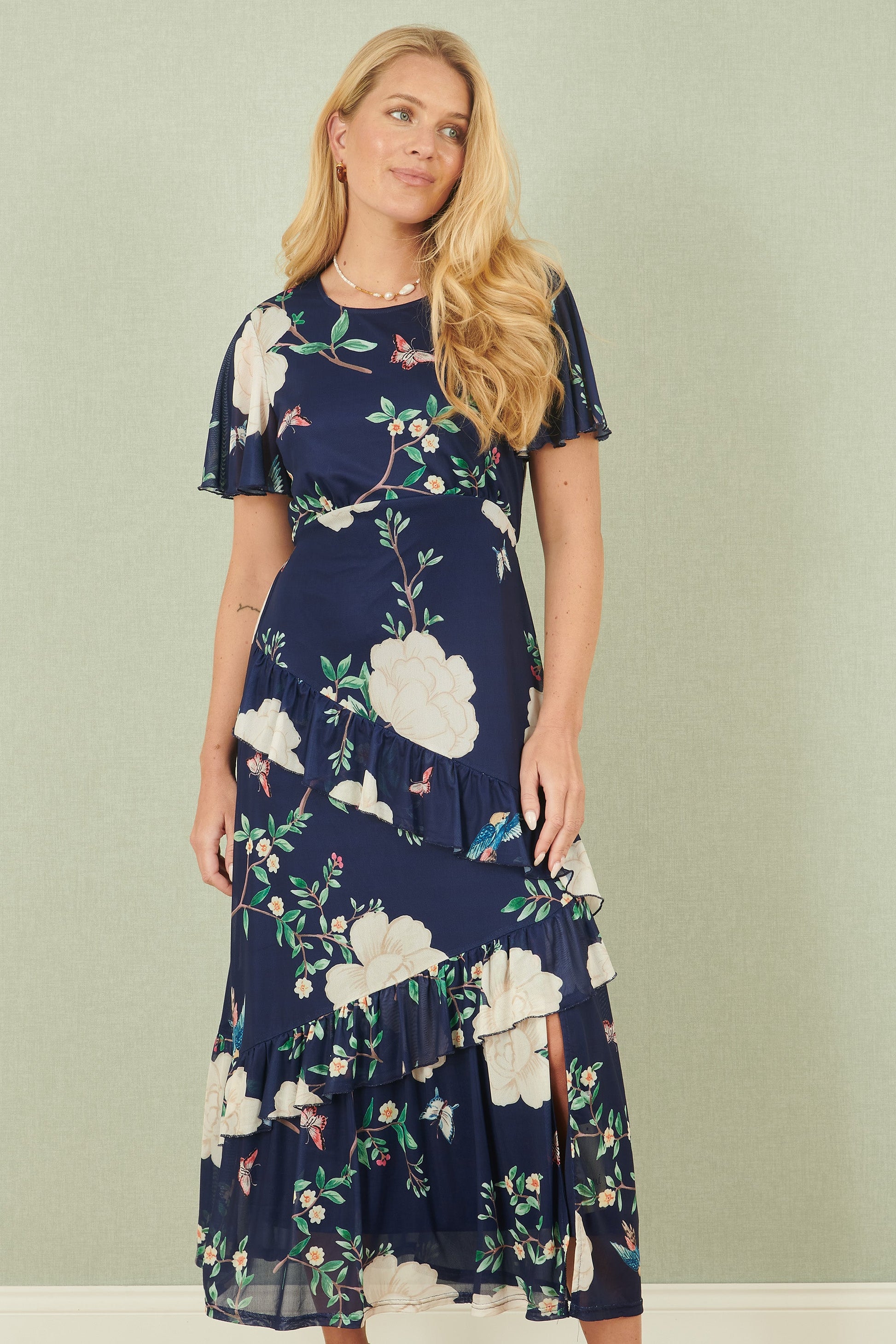 bird print midi dress 60s Floral Bird Print Midi Dress Lou Fritzel Mod Cotton Button-down