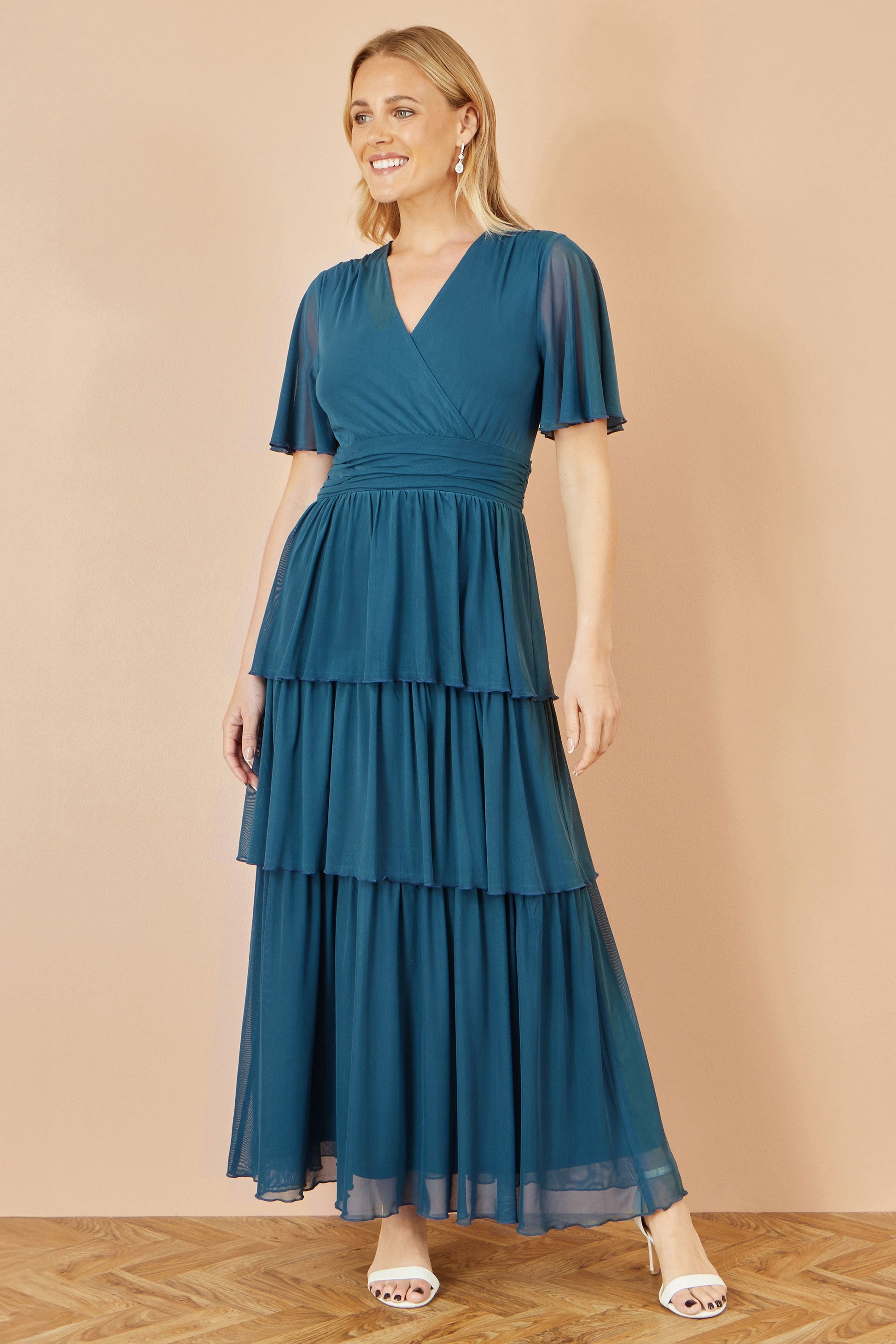 Womens Yumi Blue Mesh Tiered Maxi Dress US 6 Womens Yumi Blue Mesh Tiered Maxi Dress US 6