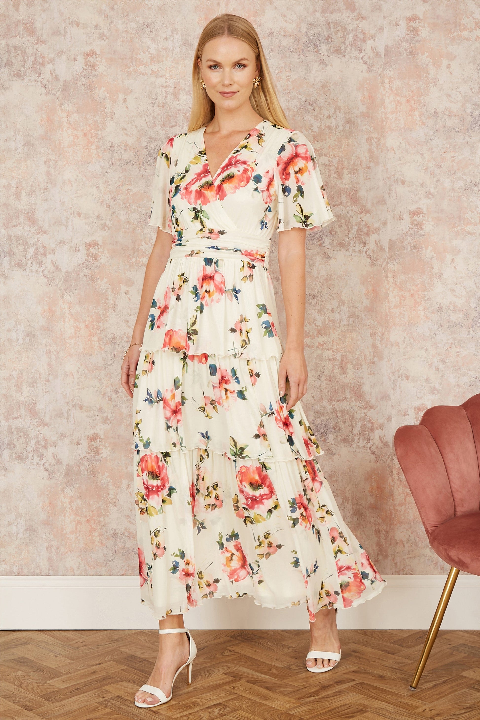 tiered mesh floral maxi dress Reina Tiered Mesh Floral Maxi Dress VICI