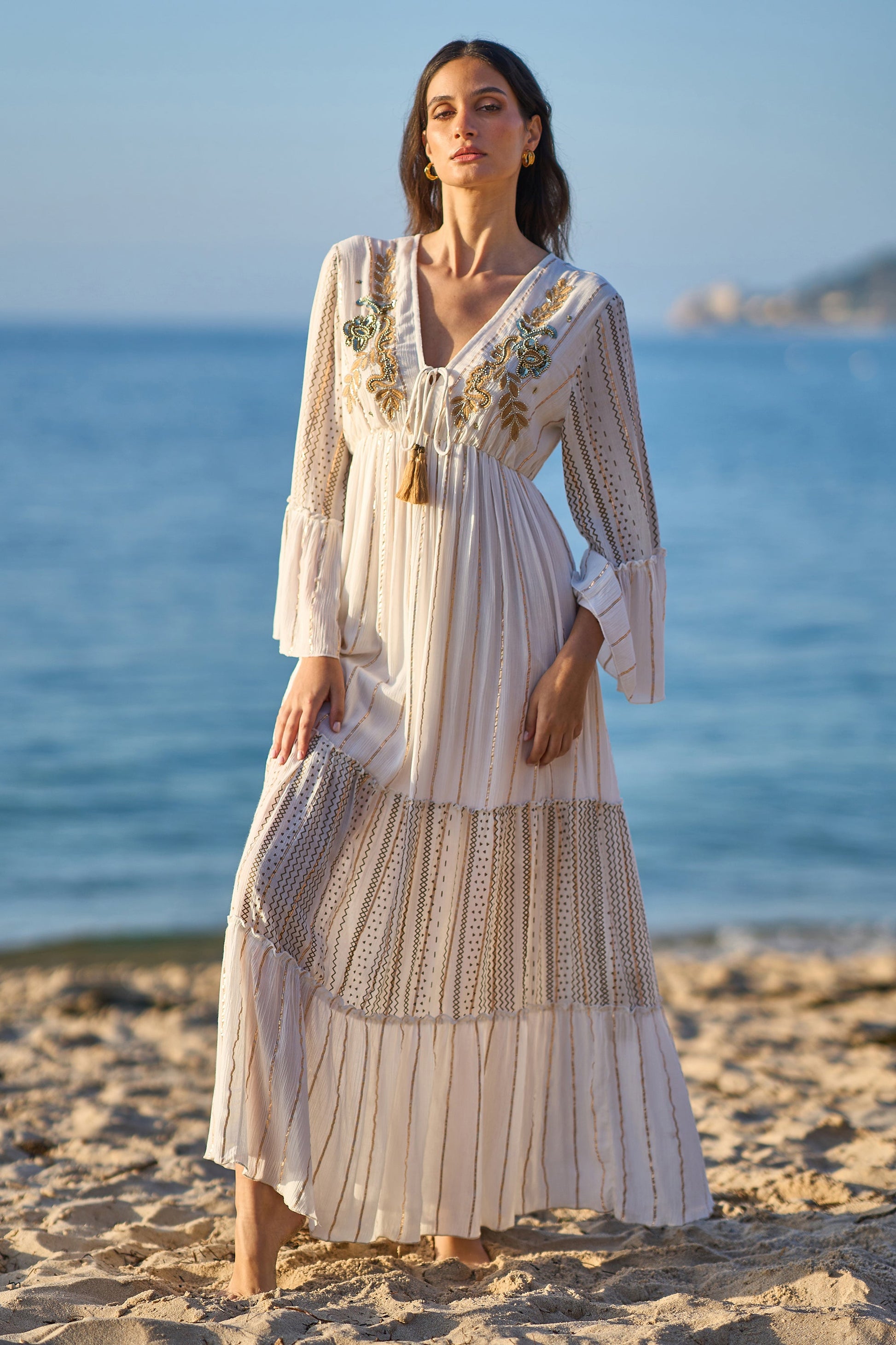 white embellished maxi dress Opulent Moment Embellished Maxi Dress