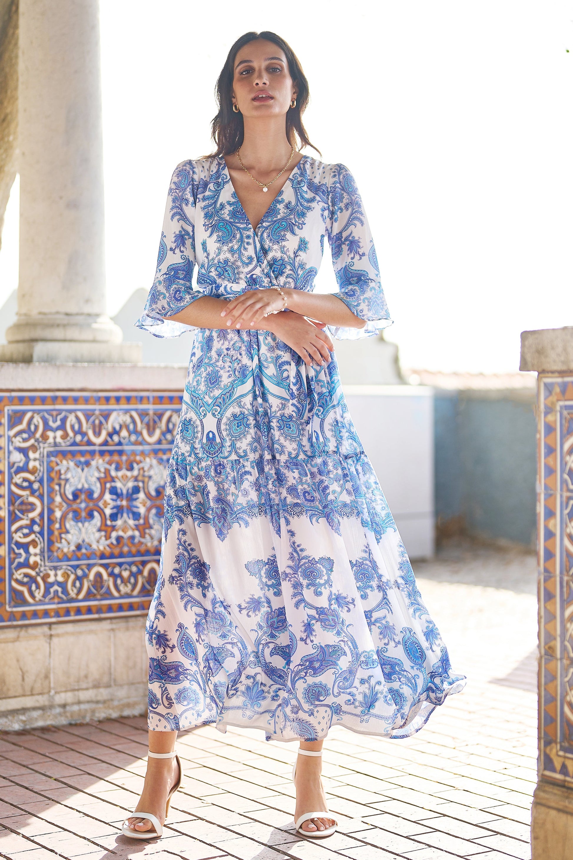 3 4 sleeve wrap maxi dress Linen Maxi Dress with Tie Waist & 3/4 sleeve, 2XL / Natural