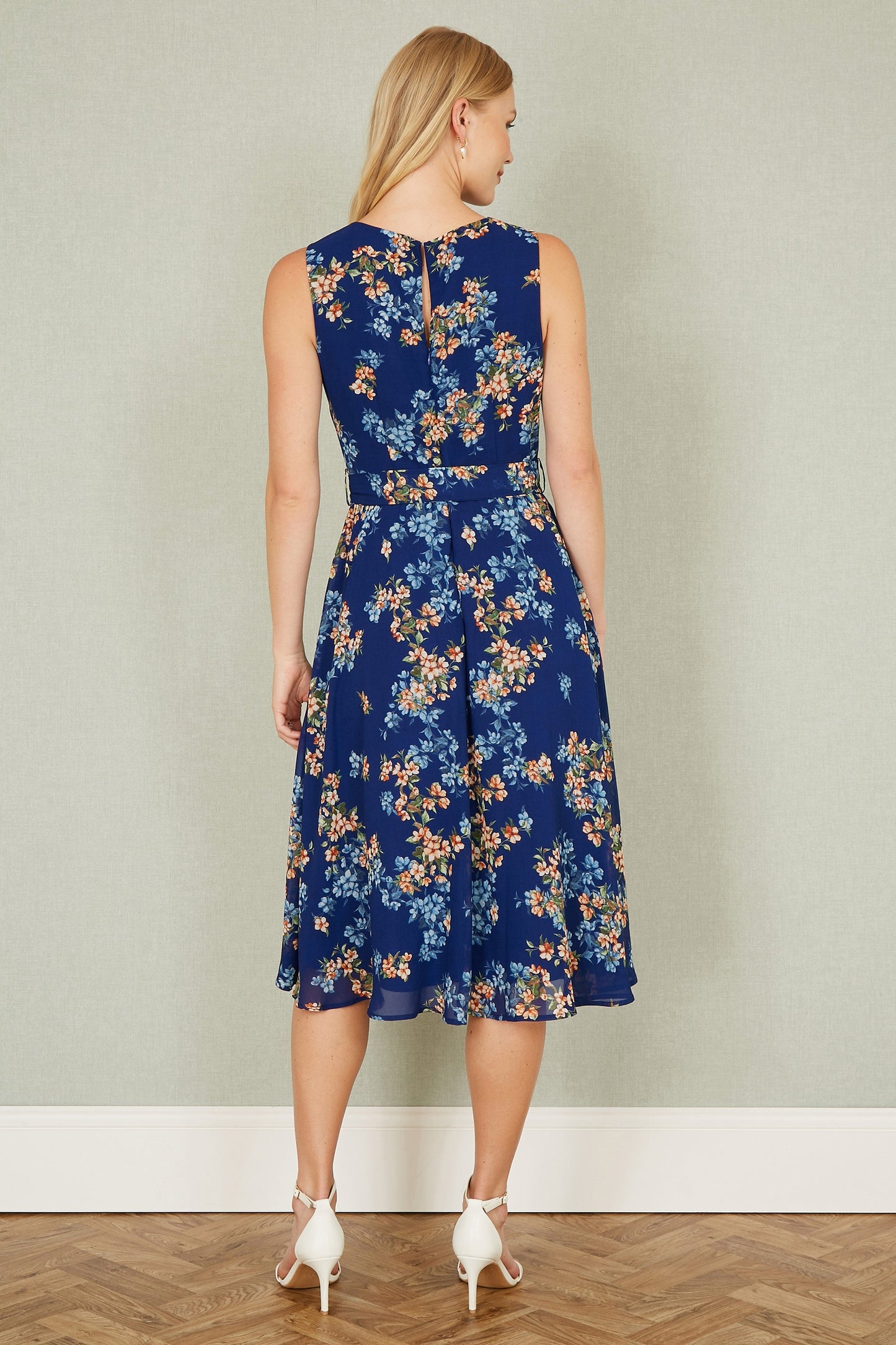 Yumi Navy Floral Skater Sleeveless Dress