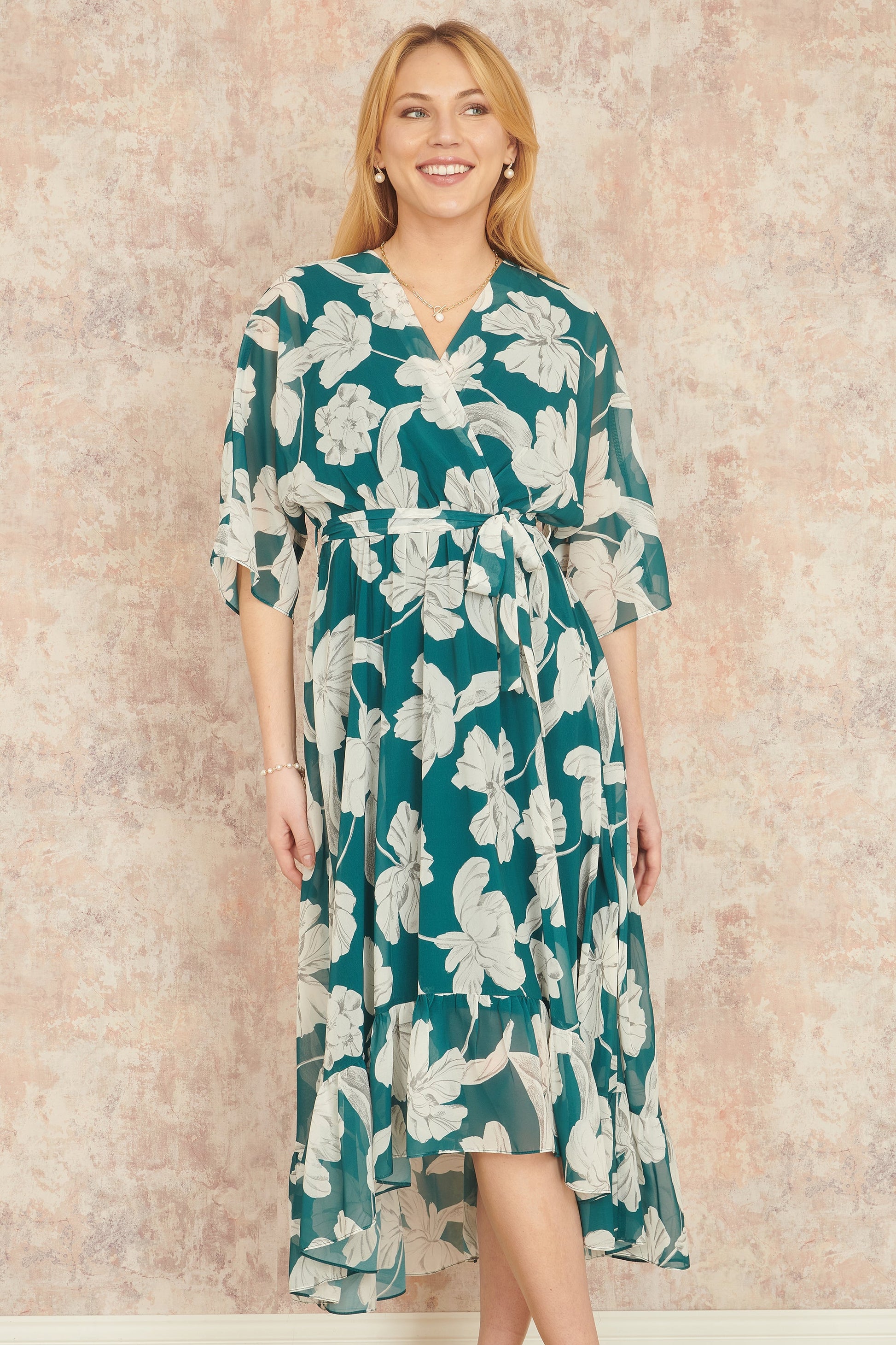 Yumi Green Kimono Sleeves Midi Dip Hem Wrap Midi Dress Envy Boutique Yumi Green Kimono Sleeves Midi Dip Hem Wrap Midi Dress Envy Boutique