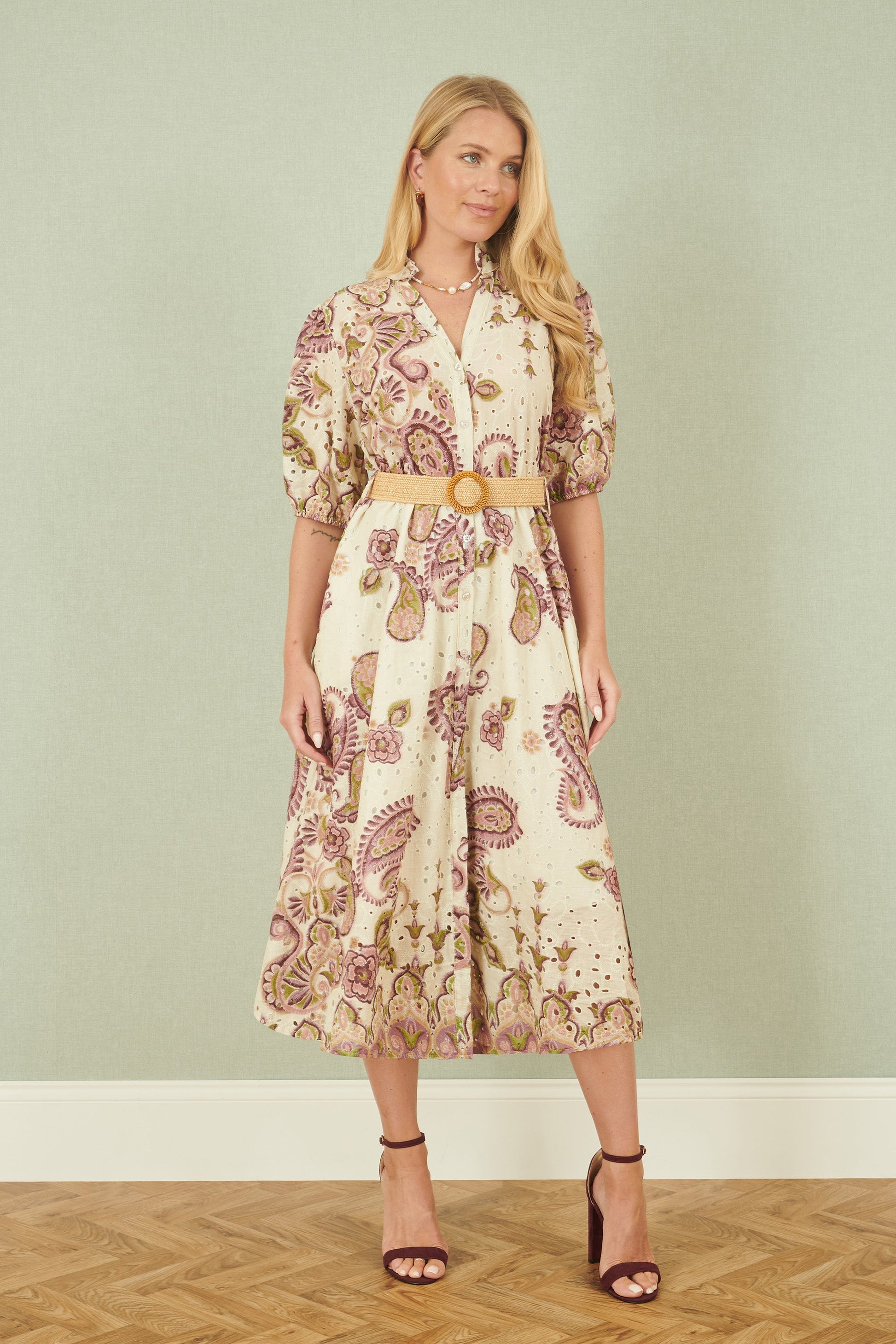 Yumi White Paisley Print Broderie Anglaise Cotton Midi Dress – Envy Boutique