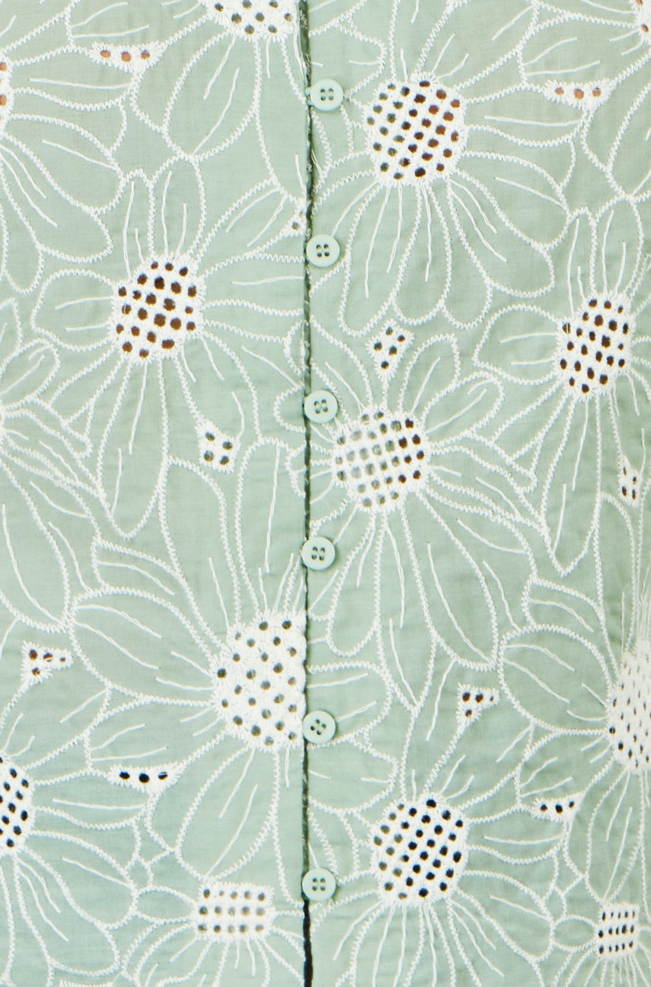 Yumi Green Daisy Broderie Shirt With Fluted Sleeves