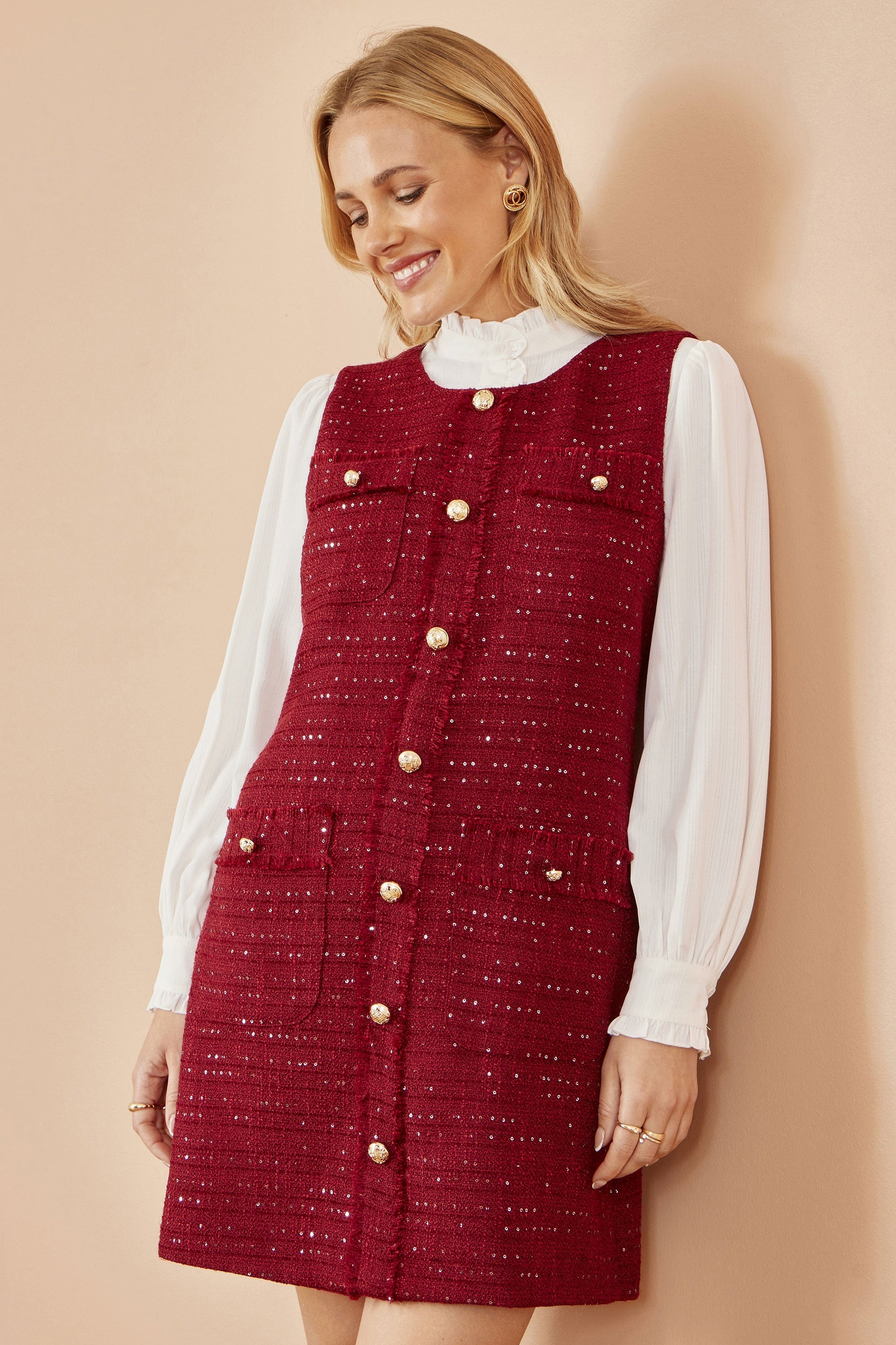 Yumi Burgundy Boucle Tunic Dress - Burgundy / 16 Yumi Burgundy Boucle Tunic Dress - Burgundy / 16