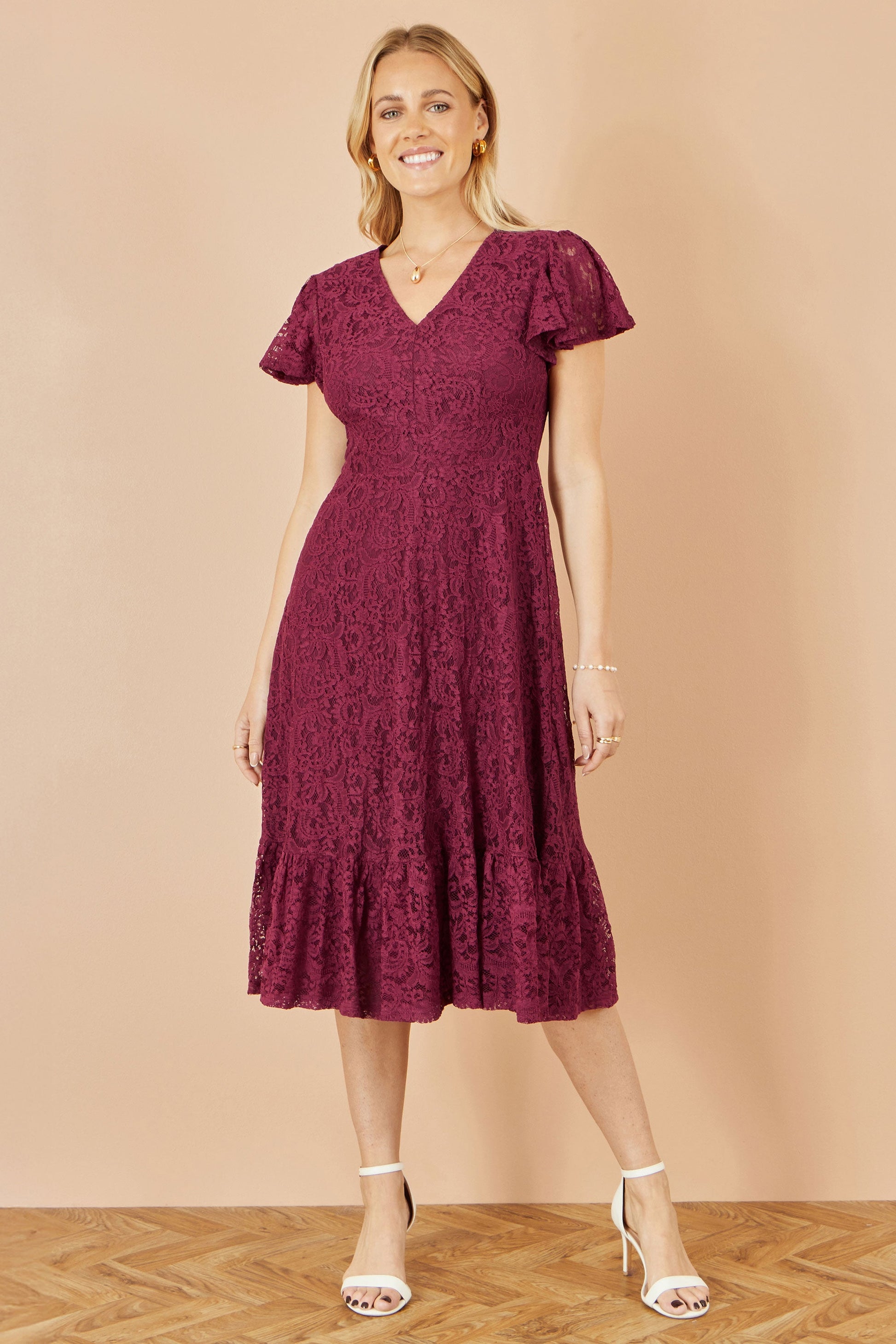 princess polly baby blue dress Yumi Burgundy Lace Midi Skater Dress – Envy Boutique