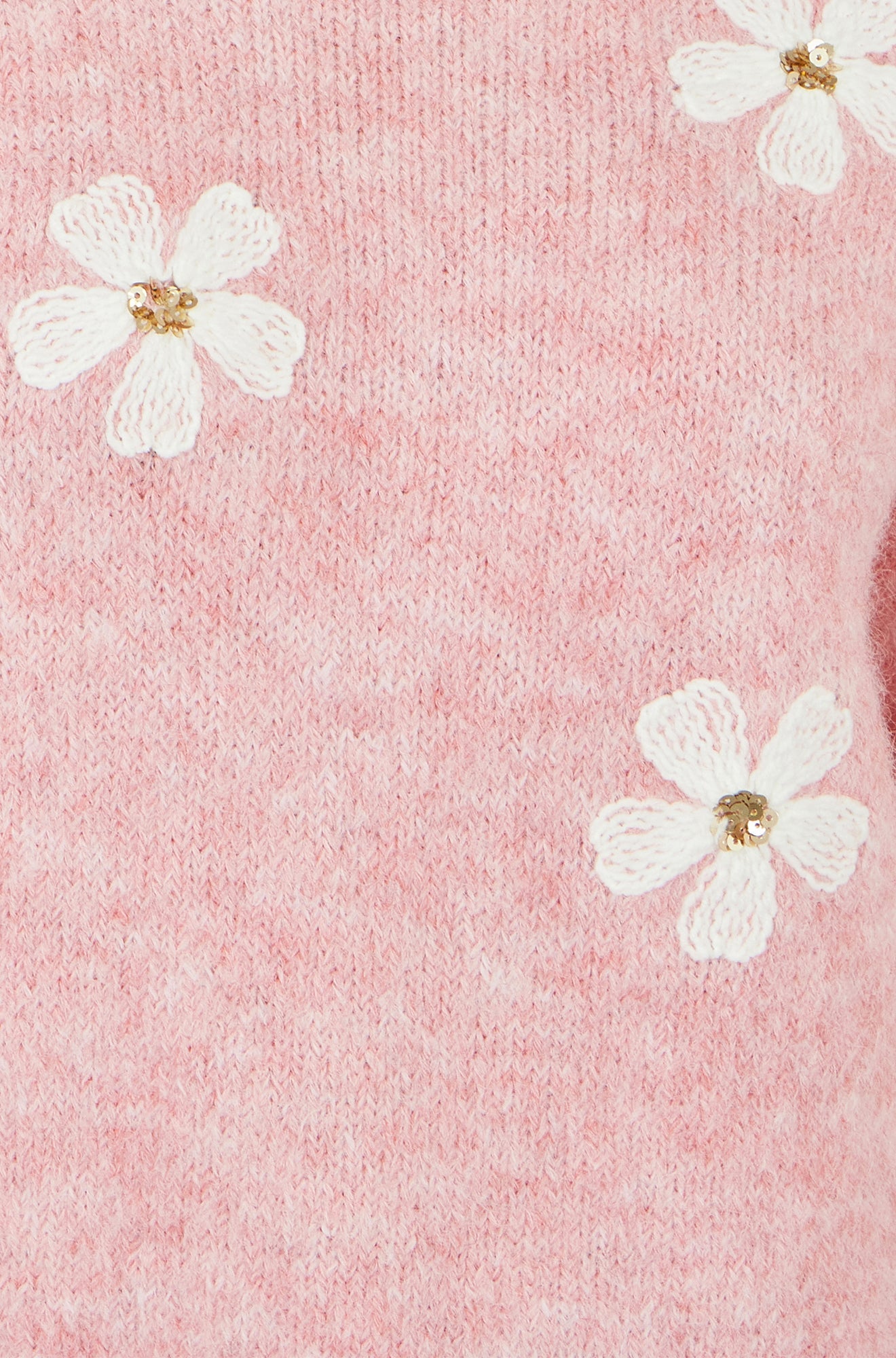 Yumi Pink Relaxed Jumper With Crochet Flowers