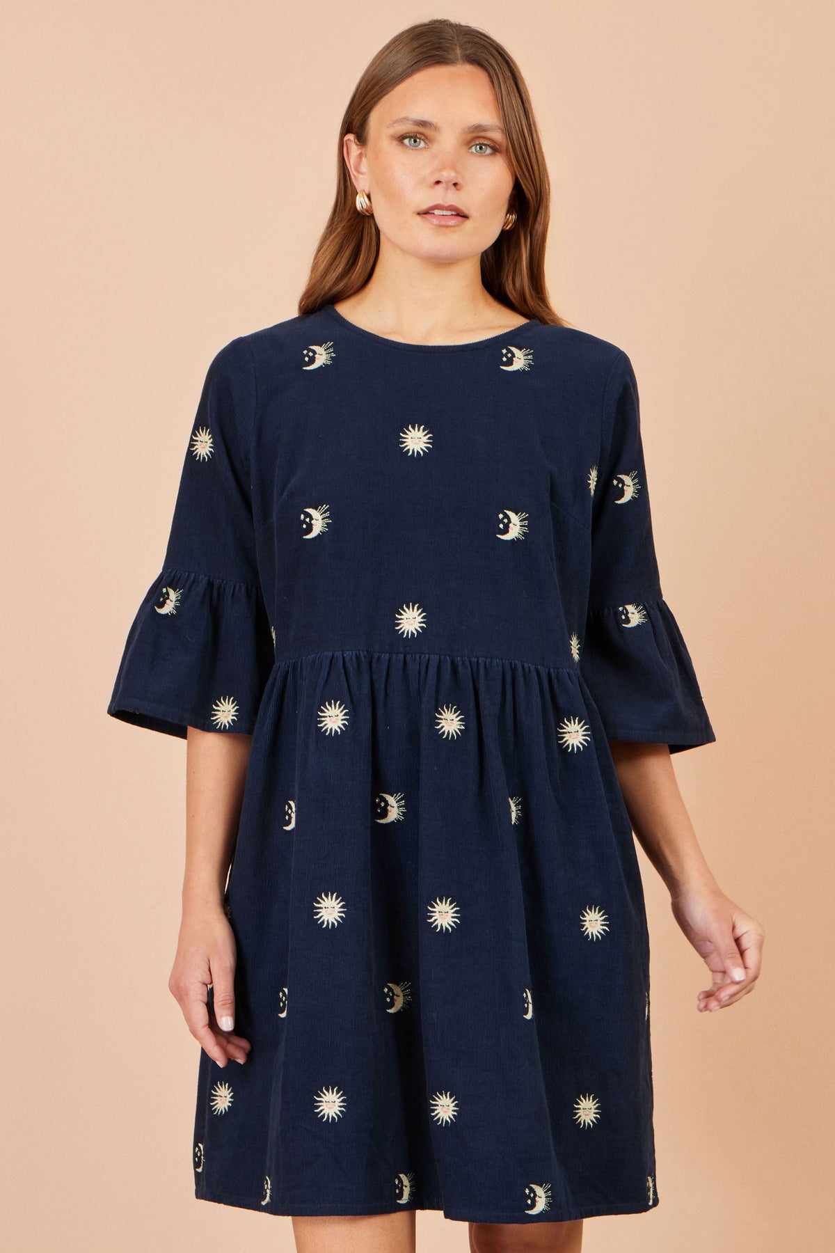 Yumi Navy Cosmic Embroidered Cord Tunic