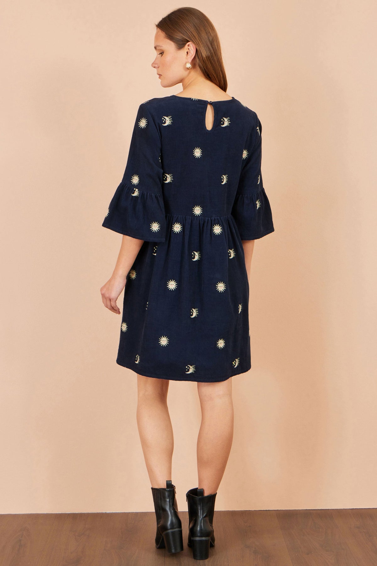 Yumi Navy Cosmic Embroidered Cord Tunic