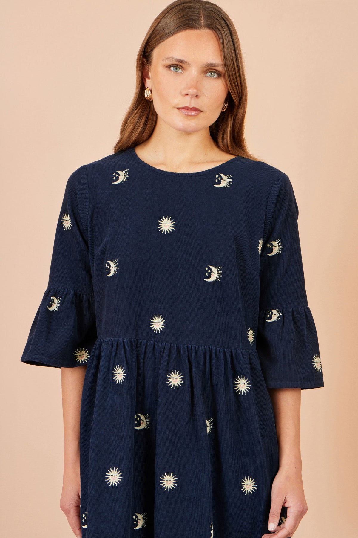Yumi Navy Cosmic Embroidered Cord Tunic