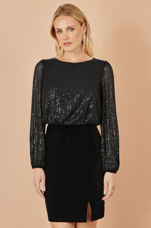 Yumi Black Sequin And Velvet Mini Dress