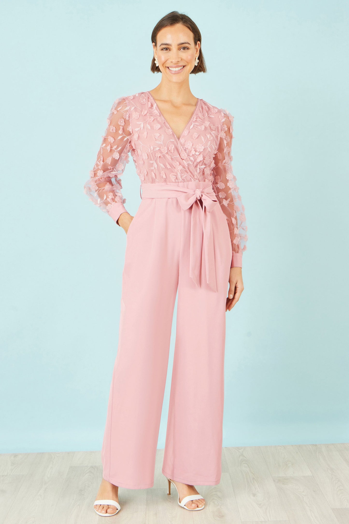 Yumi Pink Flower Applique Jumpsuit