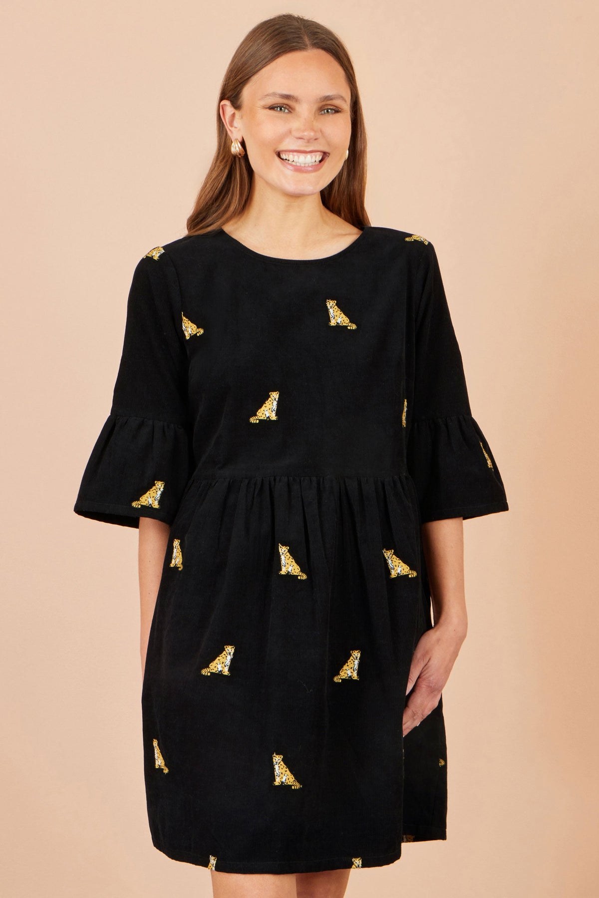 Yumi Black Leopard Embroidered Cord Tunic
