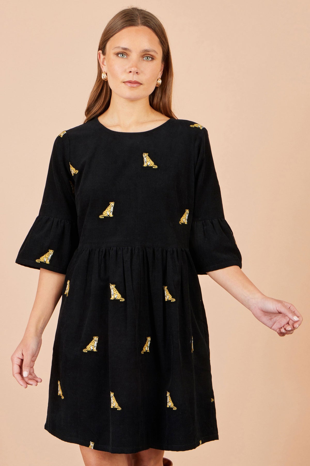 Yumi Black Leopard Embroidered Cord Tunic