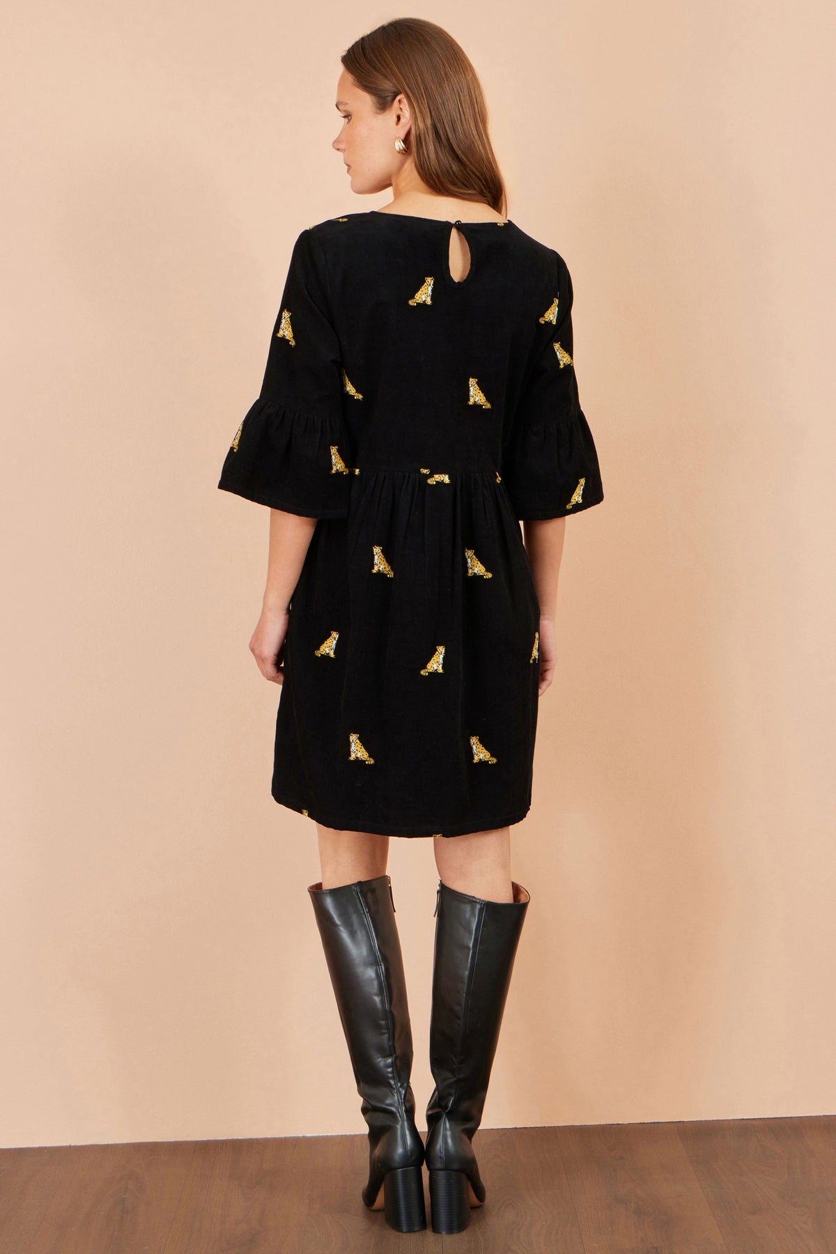 Yumi Black Leopard Embroidered Cord Tunic