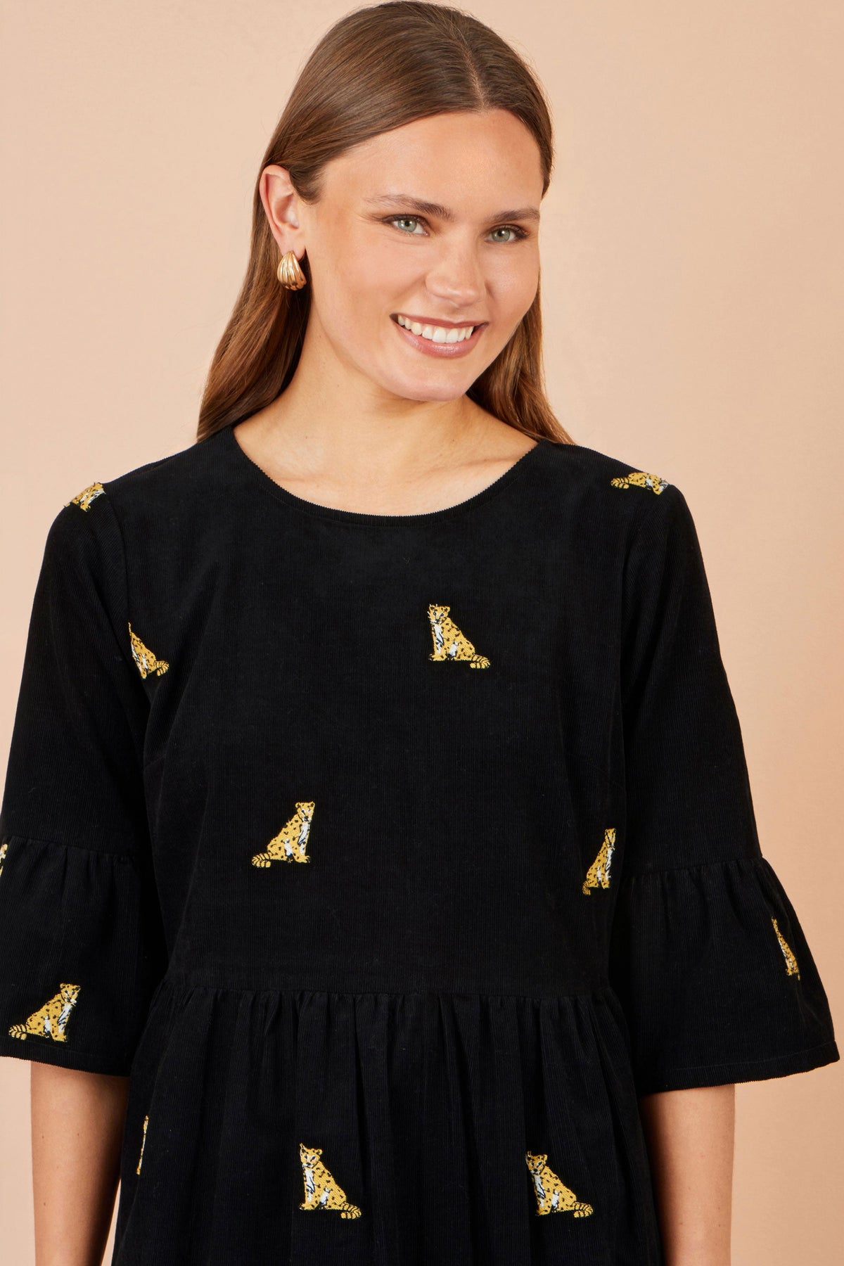 Yumi Black Leopard Embroidered Cord Tunic
