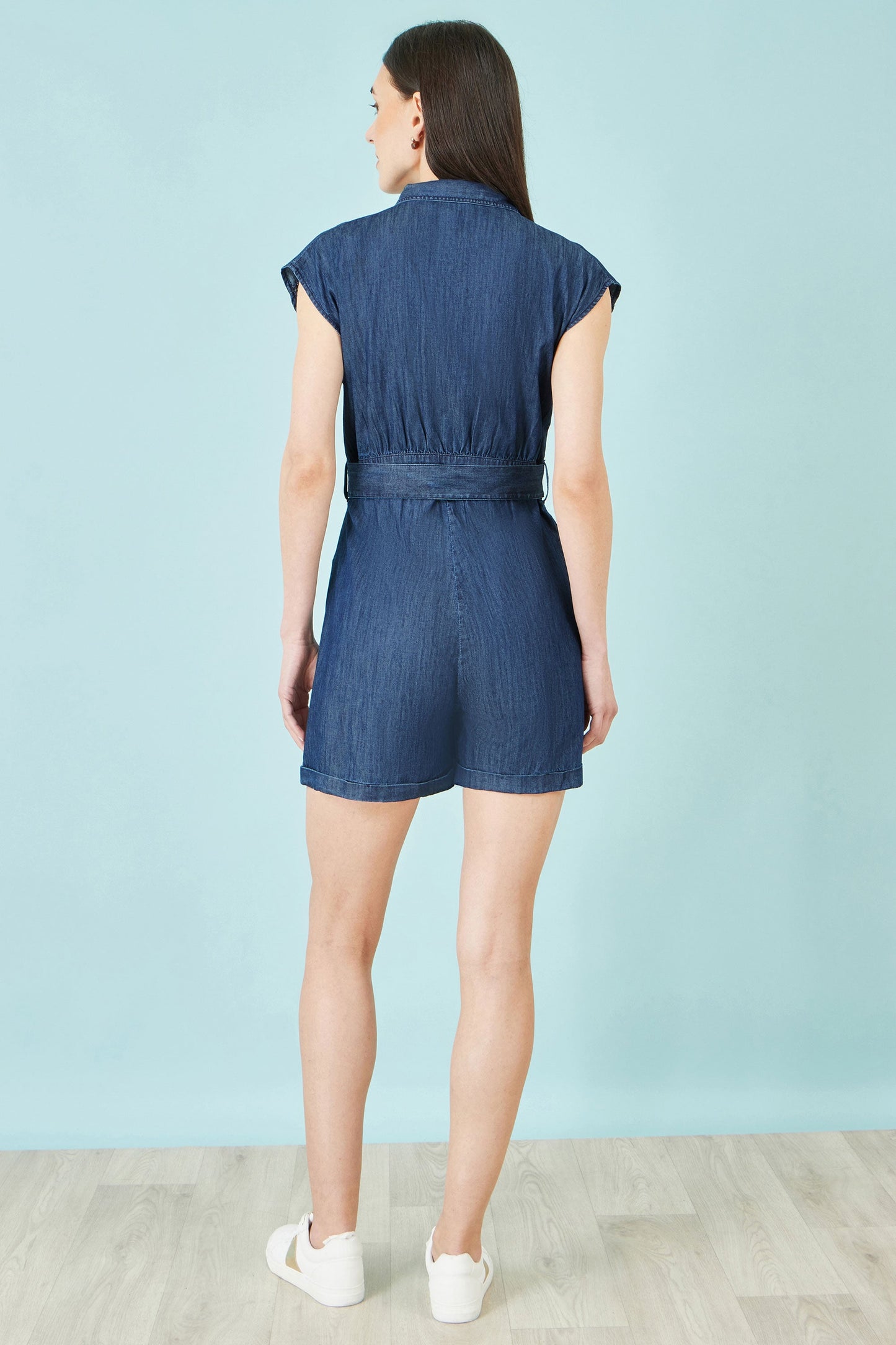 Yumi Blue Chambray Cotton Playsuit